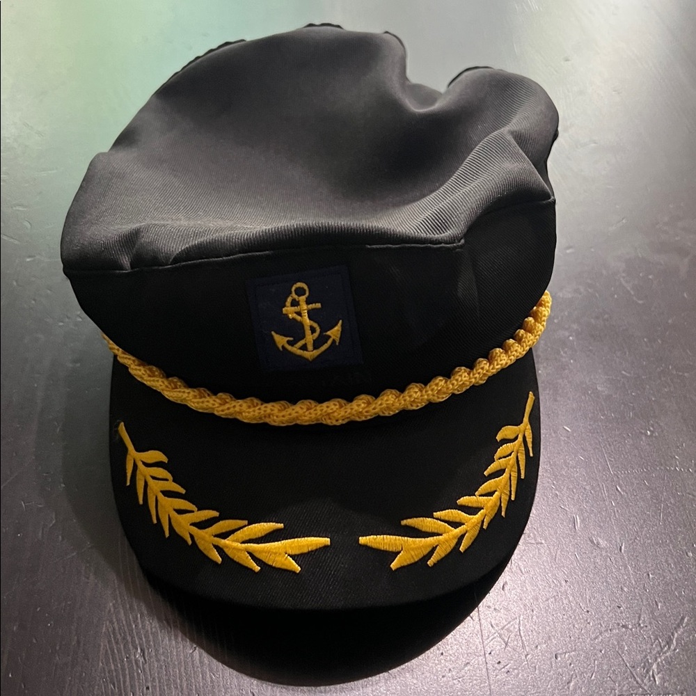 Black Captain's Hat with Gold Embroidery